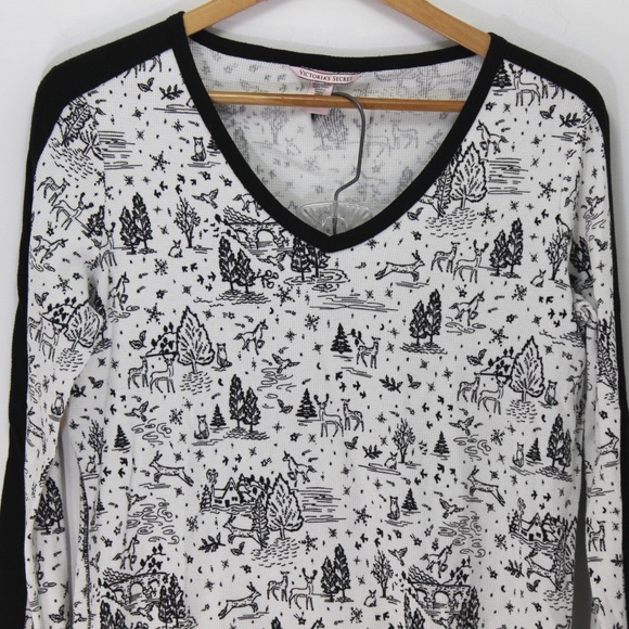 VICTORIA’S SECRET Waffle Knit Winter Scene Thermal Long Sleeve Pajamas Size S - Picture 9 of 13